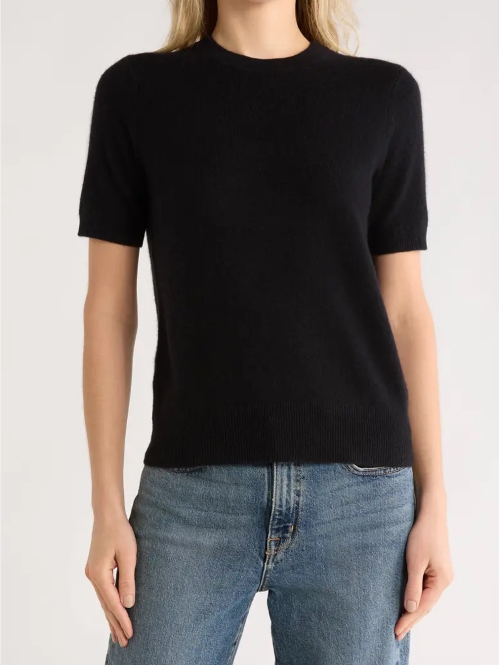 Black Short Sleeve Crewneck Sweater
